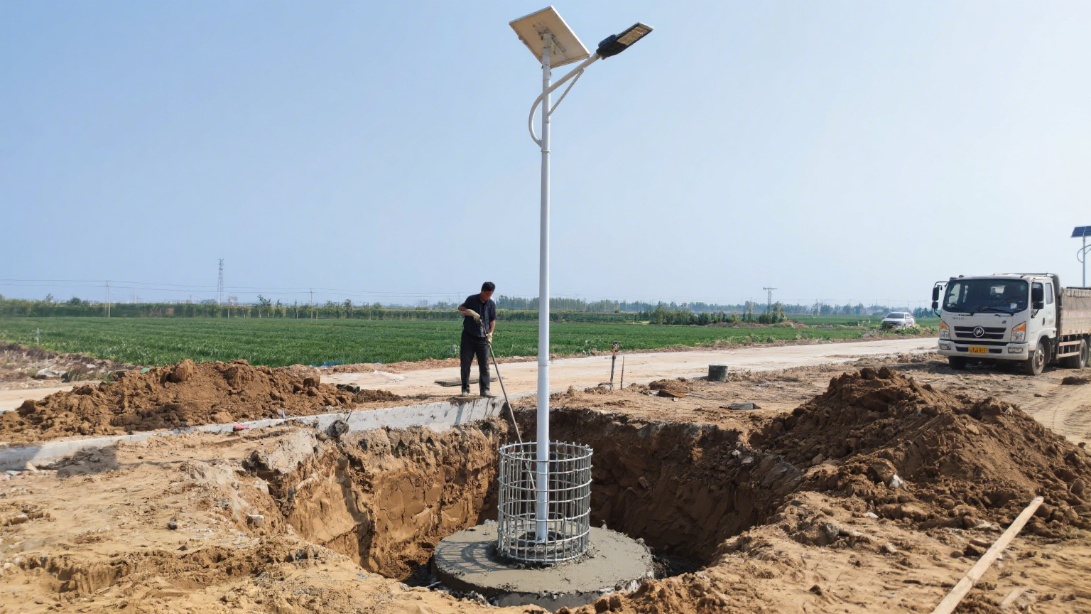 太陽能路燈地籠預埋現(xiàn)場